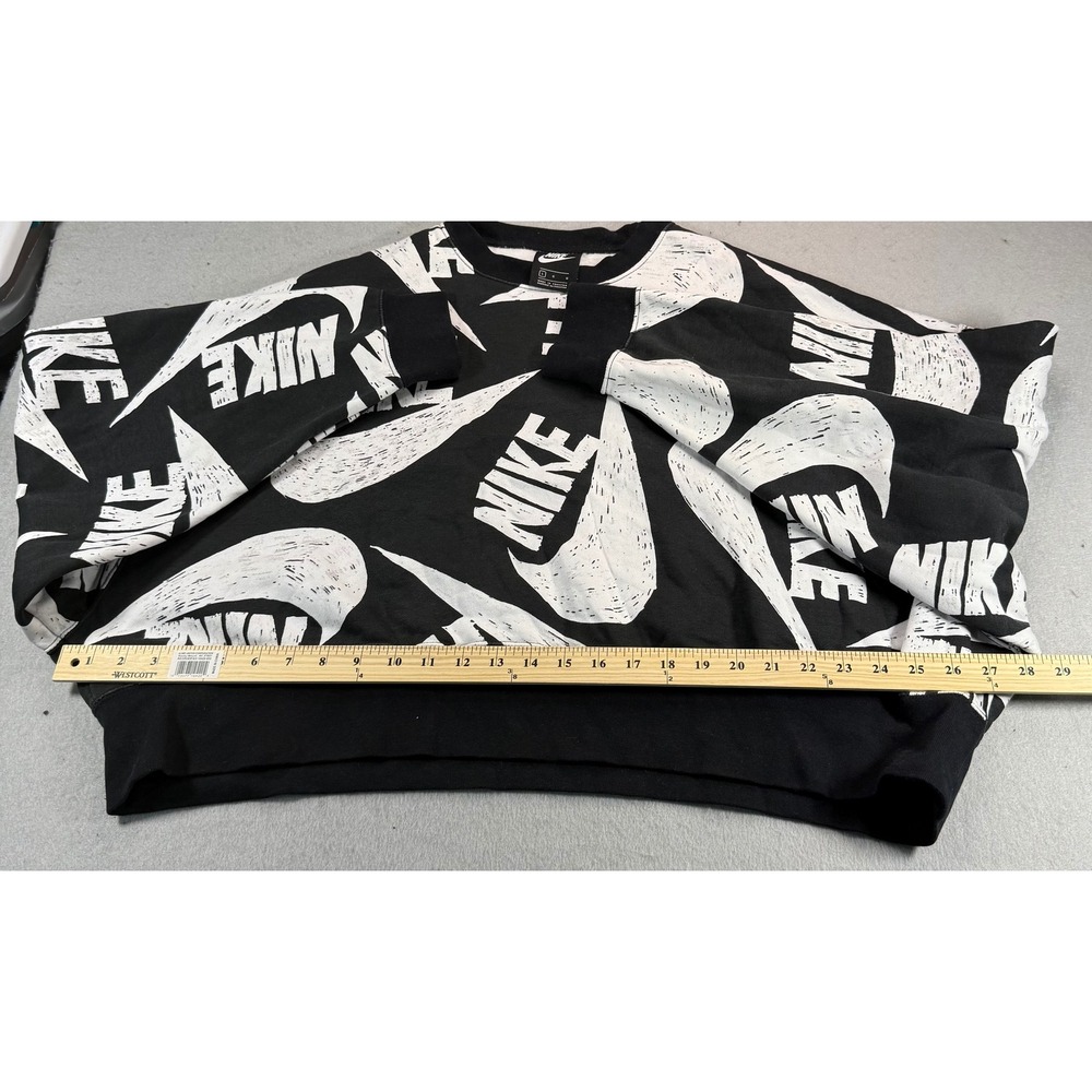Nike Sportswear Womens Black All Over Print Swoosh Logo Cropped Sweatshirt L - Picture 7 of 8